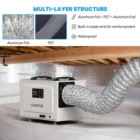 Go To 6 Inch Flexible Dehumidifier Duct Aluminum Foil Outlet with multi-layer protection in crawlspace