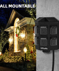 Outdoor Power Strip With 25 Ft Extension Cord, Remote Dusk To Dawn Timer, Waterproof, 6 Grounded Outlets on house wall