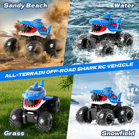 Gesture Sensing Amphibious RC Monster Truck With Water Sprayer 4WD 1 To 16 Scale on sand, water, grass, snow backgrounds