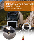 Air Tank Drain Valve Plug Fitting With Sixty Inch Cable Brass Construction for Semi Truck Air Brake Reservoirs