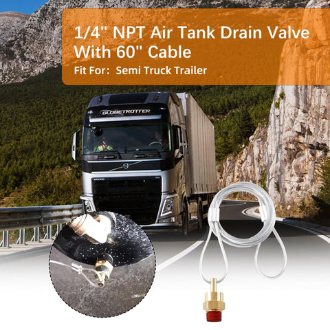 Air Tank Drain Valve Plug Fitting With Sixty Inch Cable Brass Construction for Semi Truck Air Brake Reservoirs