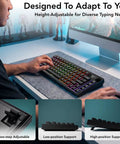 Top Tier Mechanical Gaming Keyboard With Glowing LCD Screen And Control Knob Triple Mode Wireless Gasket Mount Hot Swappable Linear Red Switches For Your Sick Gamer Rig on a desk with height-adjustable support.