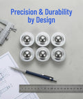 Six Pack Stainless Steel Ball Transfer Units with omnidirectional roller bearings for heavy duty load handling, workbench mobility.