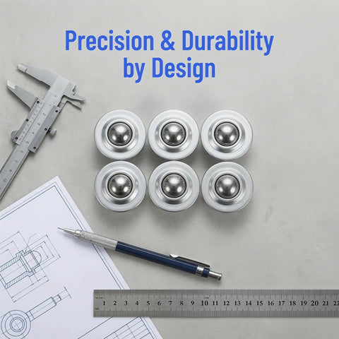 Six Pack Stainless Steel Ball Transfer Units with omnidirectional roller bearings for heavy duty load handling, workbench mobility.