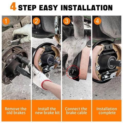 4-step installation of Rear Golf Cart Brake Assembly Kit for TXT PDS Medalist and Yamaha G14 G22, includes brake shoes