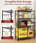 Kick Clutter Out With These Four Tier Storage Shelves Packing Six Tough As Nails Hooks And Self Leveling Feet No Sweat Assembly Rust Proof Steel Organizer Rack For Garage Kitchen Bedroom Black, showcasing side hooks and storage.