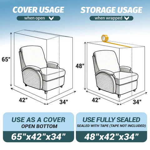 Diagram of Crystal Clear Plastic Moving Chair Cover Bag For Storage And Transport Extra Large 65 X 42 X 34 Inch Waterproof