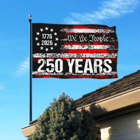 3 Ply 250 Year American Anniversary Flag Durable Outdoor 3x5 Ft Double Sided Patriotic Banner For Fourth Of July We The People USA Flag Yard Decor Outdoor Yard Decor For Garden Or Porch displayed on house pole
