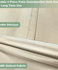 Close-up of waterproof beige and brown 500D Oxford fabric for All Weather Four Piece Outdoor Furniture Cover Set For Patio Loveseat Chairs And Coffee Table