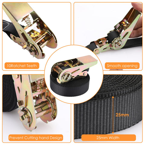 Close-up of 10 Pack 1 Inch By 20 Foot Endless Ratchet Straps No Hook Heavy Duty Tie Downs with 1760 Lbs Break Strength, details visible