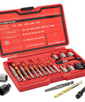 Left Hand Drill Bit And Screw Extractor Set 22 Pcs with MultiSpline Extractors and Cobalt Bits in red case