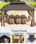 10x14 Ft Outdoor Gazebo With Hardtop And Curtains Netting Included, Galvanized Steel Frame, Weatherproof Patio Shelter