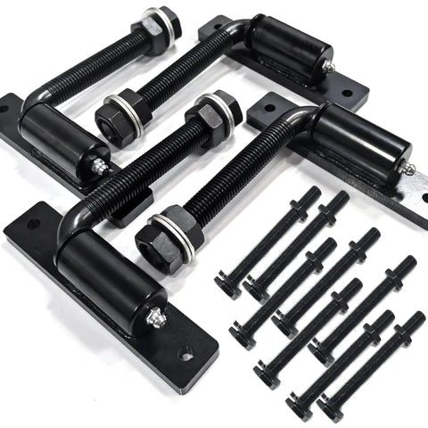 Hella Sturdy Four Pack Five Inch J Bolt Gate Hinges For Wood And Metal Fencing with welded screw brackets and bolts.