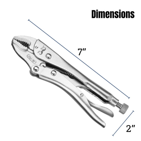 7 Inch Curved Jaw Locking Pliers With Wire Cutter And Adjustable Wrench, Heavy Duty Alloy Steel Tool in closed position, side view