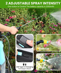 Person using 2 Gallon Battery Powered Sprayer With Retractable Wand And 4 Mist Nozzles USB Rechargeable Handle in garden