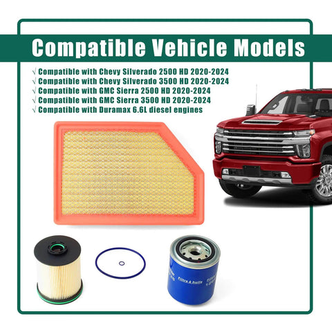 Ultimate YUXIVCNE TP1015 PF26 A3248C Filter Replacement Set For Chevy Silverado Duramax, includes oil air cabin filters.
