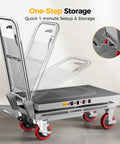 Heavy Duty Hydraulic Lift Table Cart With 1100 Lb Capacity Single Scissor Lifts Up To 34.7 Inches Gray Finish built for easy mobility
