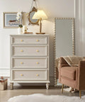 White dresser with 8 Pack Round Solid Brass Cabinet Knobs And Drawer Pulls Dope Gold Finish 1 Inch Diameter Premium Polished Hardware.
