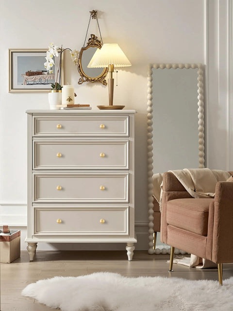 White dresser with 8 Pack Round Solid Brass Cabinet Knobs And Drawer Pulls Dope Gold Finish 1 Inch Diameter Premium Polished Hardware.