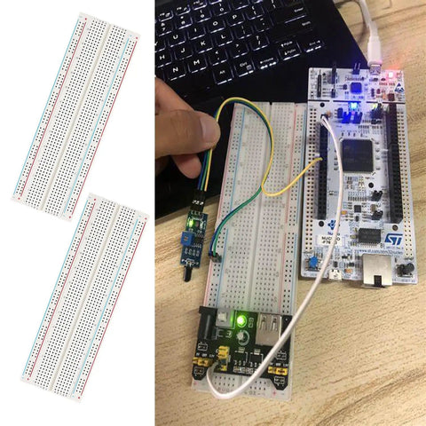 Triple 830 Point Solderless Breadboard Kit For DIY Makers Prototyping Arduino And Raspberry Pi Projects, connected to microcontroller.