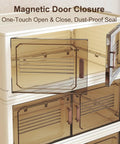 Lockable Stackable Storage Bins On Wheels With Lids 3 Tier Collapsible Plastic Cabinet with magnetic door closure