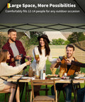 Group of people enjoying a meal under a 13x13 Ft Pop Up Gazebo With Mosquito Netting For Backyard Patio Or Deck One Push Center Lock Quick Setup Easy Breezy Assembly Spacious Outdoor Canopy Tent For Patio Parties Weather Resistant Grey.