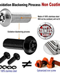 Lock Your Plates Down Tight With These Sleek Black License Plate Screws Featuring Tamper Proof Anti Theft Design Made From Sturdy One Quarter Inch Stainless Steel For Quick Install And Heavy Shield Against Highway Hooligans And Dust with black and stainless steel bolts and oxidation process.