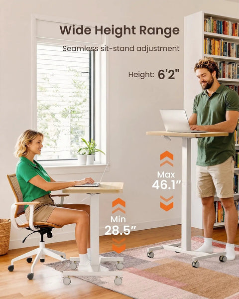 Mobile Standing Desk On Wheels With Pneumatic Lift Sit To Stand Adjustable Height From 28.9 To 46.1 Inches Portable Laptop Desk