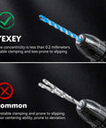 YEXEY 7pc masonry drill bit set with hex shank; tungsten carbide tips; blue-coated bit in drill (top) and bare bit (bottom).