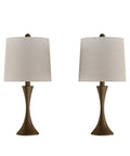 Set of 2 Mid Century Modern Table Lamps with Metal Flared Trumpet Bases in Bronze Finish, Includes Energy Efficient LED Bulbs and Drum Linen Shades for a Coordinated Bedroom or Living Room Vibe
