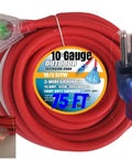 Beefy Heavy Duty Outdoor Indoor Extension Cord 75 Feet With 10 Gauge 3 Outlet Lighted SJTW 125V 15 Amp Rated Up To 1875 Watts