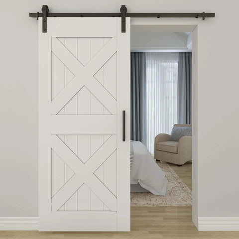 Madison Barn Door Pull Handle Matte Black 12 Inch For Wood Interior Doors Modern Farmhouse Hardware installed on white door
