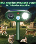 Two Pack Solar Ultrasonic Deer Deterrent With Motion Sensor And Bright LED Strobe For Outdoor Garden Yard Keeps Pests At Bay From Rabbits Raccoons Squirrels Skunks Foxes And Cats Waterproof Weatherproof, solar stake