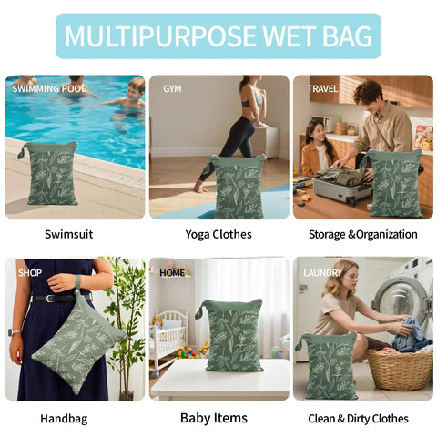 Dual Compartment Wet Dry Bag With Two Zippered Pockets Waterproof Reusable Travel Beach Pool Gear in gym and laundry settings.