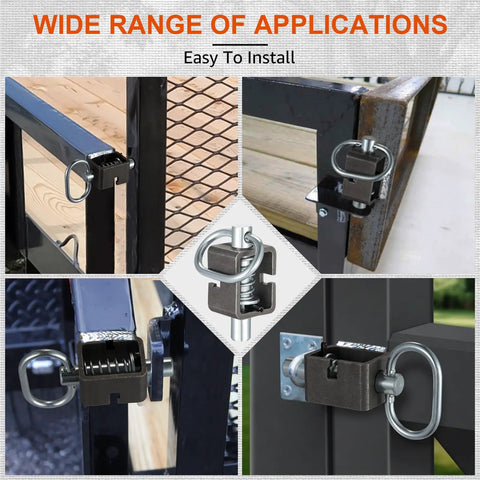 Bulletproof Spring Latch Lock For Utility Truck Trailers Weld On Heavy Duty Steel Assembly Universal Fit showcased in various gate setups.