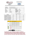 Certificate of analysis for Adjustable Wood Countersink Drill Bit Set, showing material composition and HSS M2 grade verification.