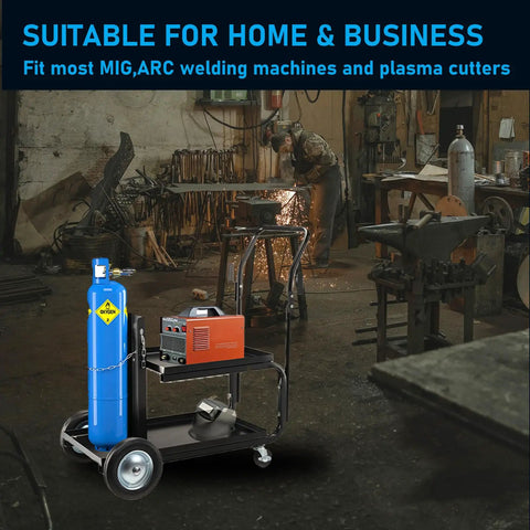 MIG TIG ARC Welder Cart With Upgraded Handle, Heavy Duty Portable Welding Station On Galvanized Casters in workshop