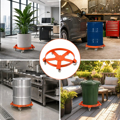Heavy Duty 55 Gallon Drum Dolly Non Tipping With Steel Frame And Powder Coated Finish, 1,250 Lbs Capacity, Rust Resistant Cross Braces Prevent Warping, Industrial Drum Transport Tool used with 55-gallon drums
