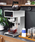 12 Cup Commercial Coffee Maker With Dual Warmers For Offices And Break Rooms - Pourover Stainless Steel Brewer, cups on side