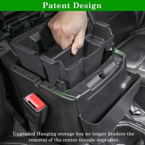 Hand installing Center Console Organizer For Jeep Wrangler JL JLU 2024 2025 2026 And Gladiator JT with armrest storage box