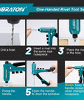 One-Handed Pop Rivet Gun Kit With 200 Rivets, 4 Drill Bits, and 4 Tool-Free Interchangeable Heads step-by-step guide