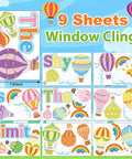 Colorful Hot Air Balloon Window Clings Set for Back to School Decor Double Sided Classroom Glass Decals 9 Sheets Window Stickers