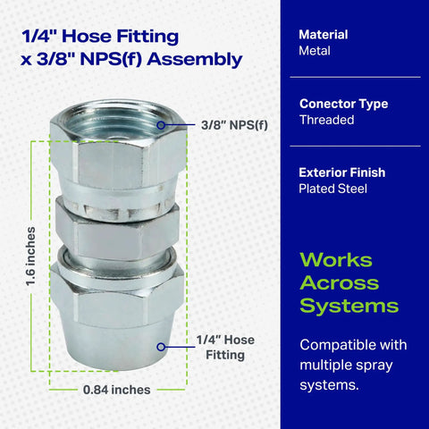 Hose Barb to NPS Female Thread Adapter One Quarter Inch to Three Eighths Inch for Spray Guns and Fluid Transfer, 1/4 inch metal fitting