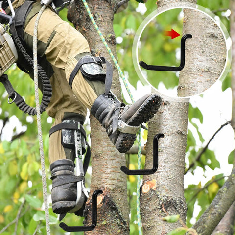Hunter using 16 Pack 4 Inch Screw In Tree Steps For Hunting Heavy Duty Tree Climbing Gear With Self Tapping Screws on tree