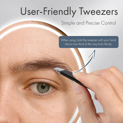 Close-up of using Two Pack Eyebrow Tweezers Set Dope Slant And Point Tip Stainless Steel Pro Grade Precision Tweezers