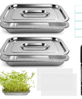 2-Tier Stainless Steel Seed Sprouter Trays Kit With Lids And Mesh Pads For Sprouts Beans Alfalfa And Wheatgrass Soil-Free Microgreens Growing Set 2-Pack with accessories
