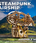 Steampunk Airship 3D Wooden Puzzle for Adults With Start Stop Switch, Zeppelin Model Kit in scenic mountain setting