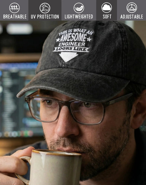 Adjustable Vintage Washed Cotton Embroidered Cap For Engineers And Mechanics The Ultimate Gift For Mechanical Engineers Men And Women Dark Grey Comfortable Fit Durable Everyday Workwear Hat