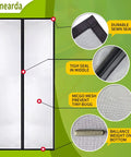 Hands Free Magnetic Screen Door 39x83 Fiberglass Mesh Full Frame Seal Heavy Duty with detailed features highlighted