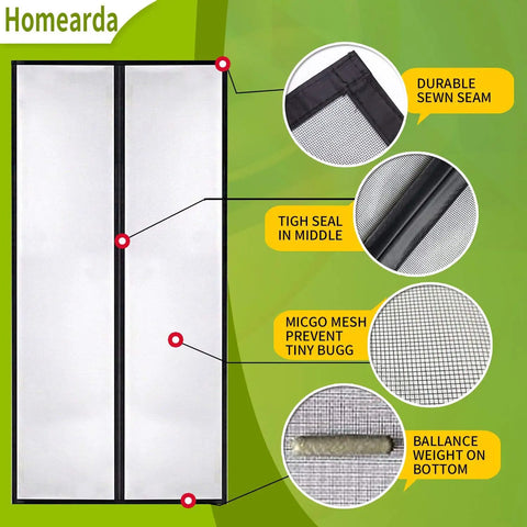 Hands Free Magnetic Screen Door 39x83 Fiberglass Mesh Full Frame Seal Heavy Duty with detailed features highlighted